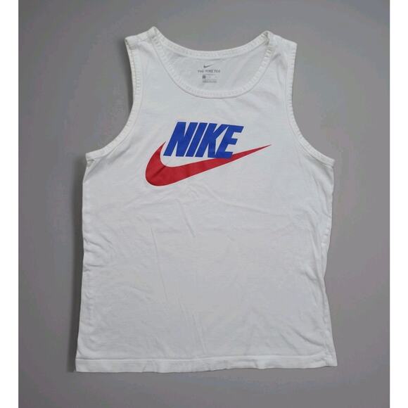 Nike Running Training Tank Top Mens L Logo Swoosh White Red Blue Top 3 - Picture 1 of 7